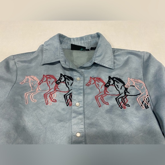Vintage Roughrider By Circle T Women’s Horses Pearl Snap Small Shirt - Picture 3 of 7
